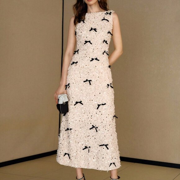 ELEGANT ROMANTIC DATE PARTY BOW DECOR MIDI DRESS - Picture 5 of 6